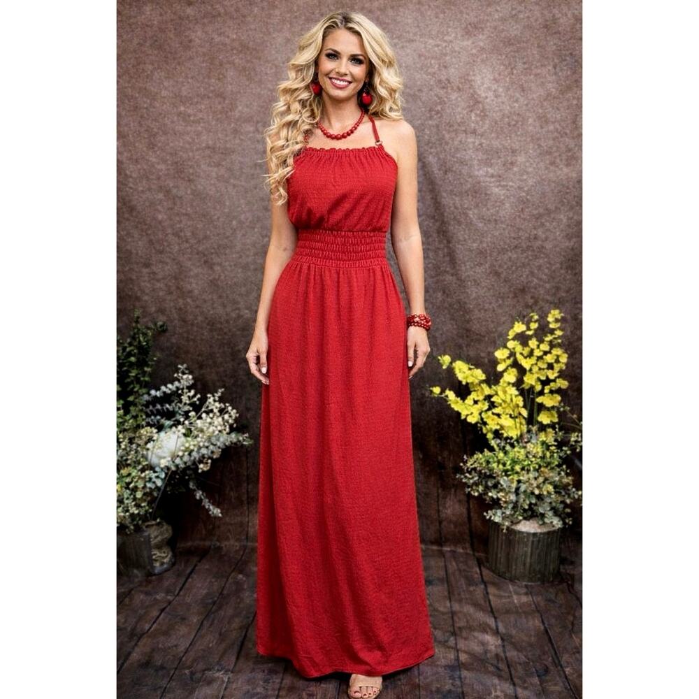 Michael Kors Geranium Smocked Maxi Dress Geranium S
